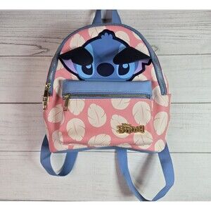Disney Stitch Face & Leaves Pink Blue Mini Backpack